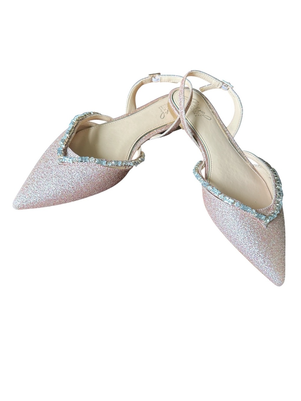 Jewel Badgley Mischka Cambrey Rose Gold Glitter Crystal Slingback Flats 8.5